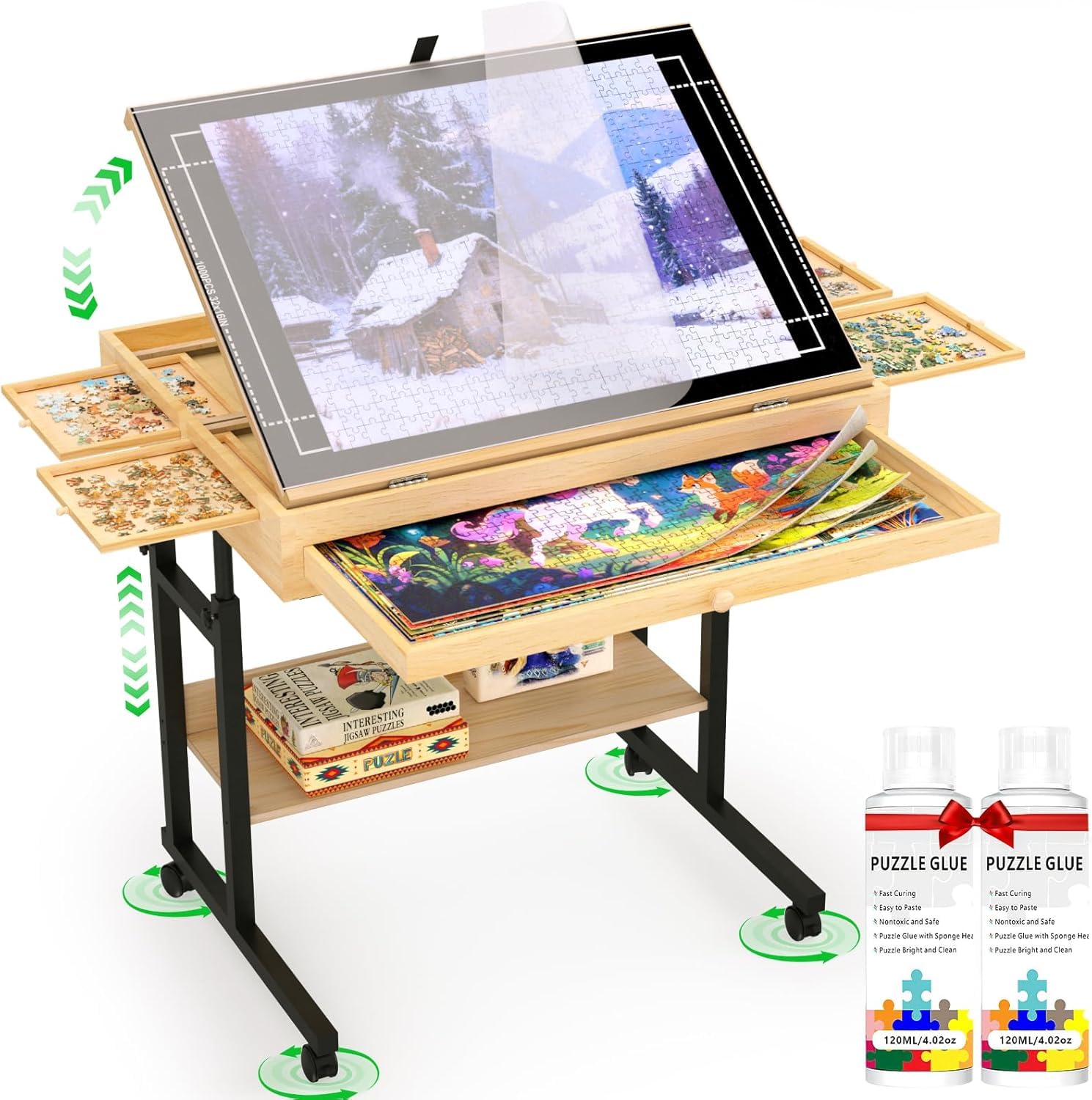 Amazon.com: CEDARDVD Wooden Puzzle Table with Storage for 300-1500